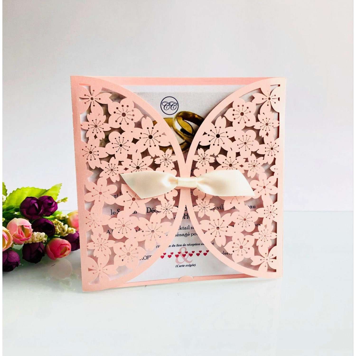 Ivory Invitation Card Laser Cut Paper Elegant Invitation Square Wedding Invitation